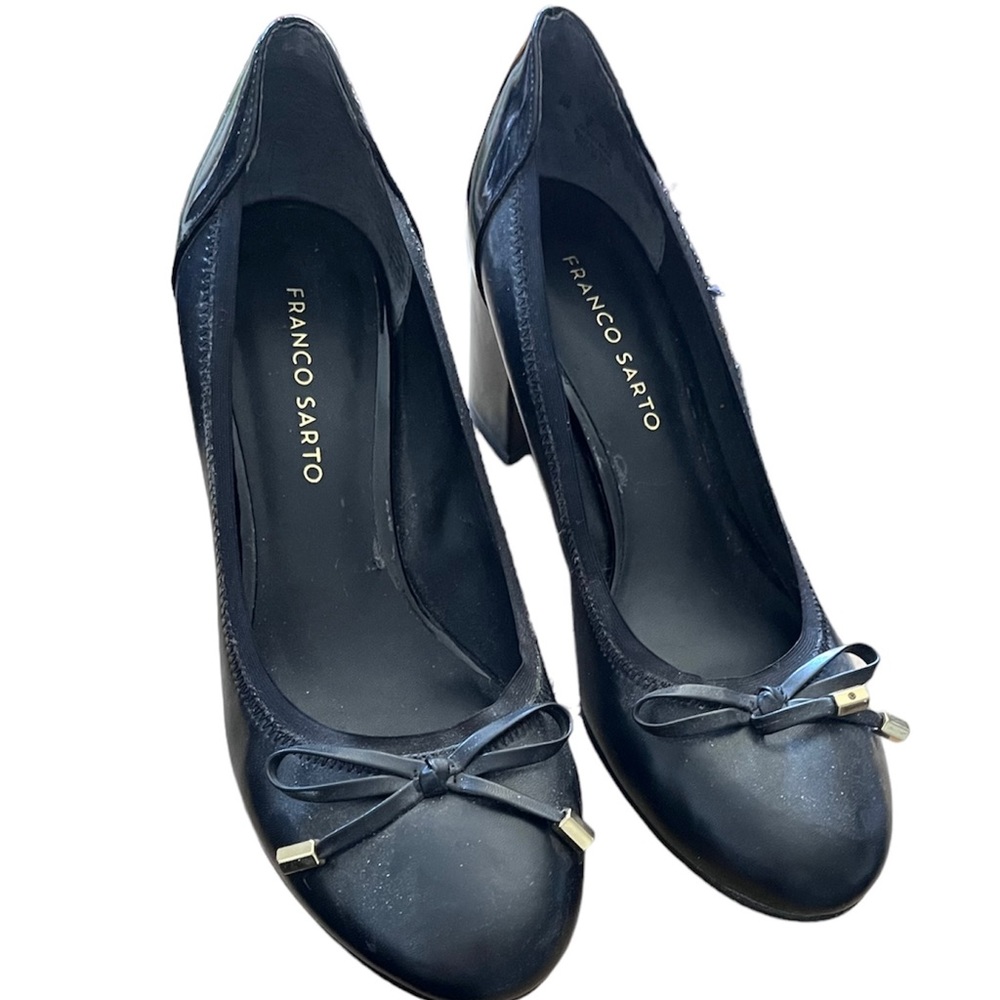 Franco Sarto Women's Black Soft Leather Slip-On Chunky Crescent Heel Size: 8 W